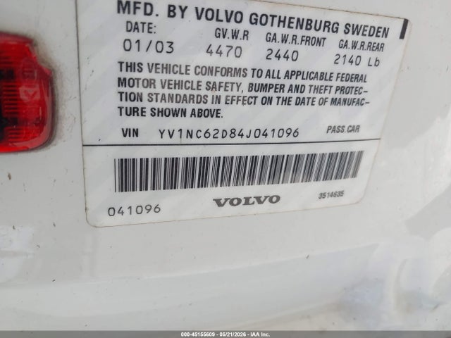 Продажа на аукционе авто 2004 Volvo C70 Ht, vin: YV1NC62D84J041096, номер лота: 45155609