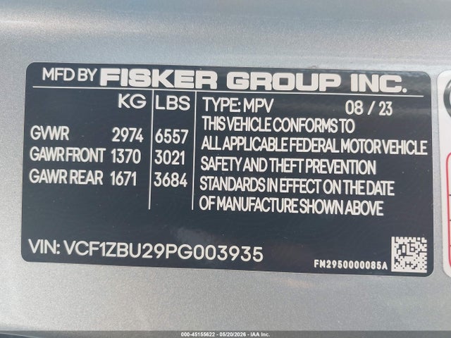 Продажа на аукционе авто 2023 Fisker Ocean One, vin: VCF1ZBU29PG003935, номер лота: 45155622