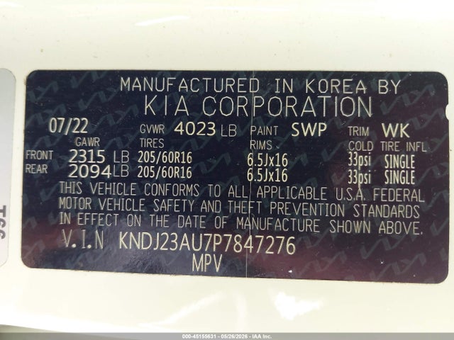 Продаж на аукціоні авто 2023 Kia Soul Lx, vin: KNDJ23AU7P7847276, номер лоту: 45155631