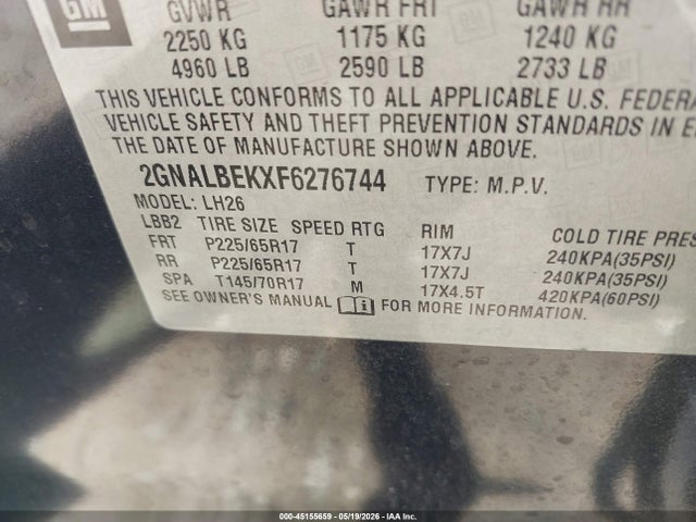 2GNALBEKXF6276744 Chevrolet EQUINOX 1LT