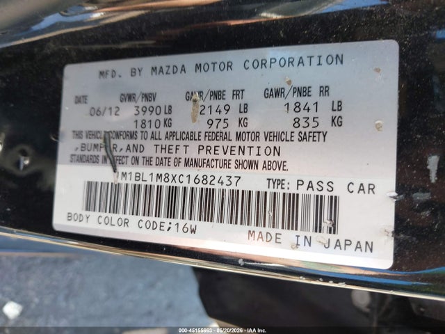 Aukcja sprzedaży 2012 Mazda Mazda3 I Grand Touring, vin: JM1BL1M8XC1682437, numer aukcji: 45155663