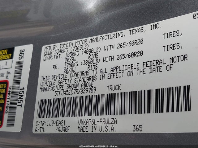 45155676 :رقم المزاد ، 5TFJA5EC7RX029789 vin ، 2024 Toyota Tundra Limited مزاد بيع