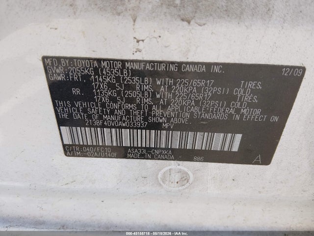 45155718 :رقم المزاد ، 2T3BF4DV0AW033937 vin ، 2010 Toyota Rav4 مزاد بيع