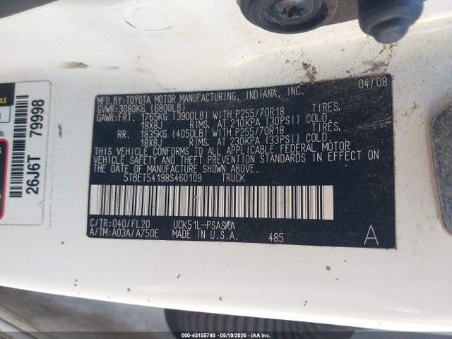 Aukcja sprzedaży 2008 Toyota Tundra Base 4.7l V8, vin: 5TBET54198S460109, numer aukcji: 45155748