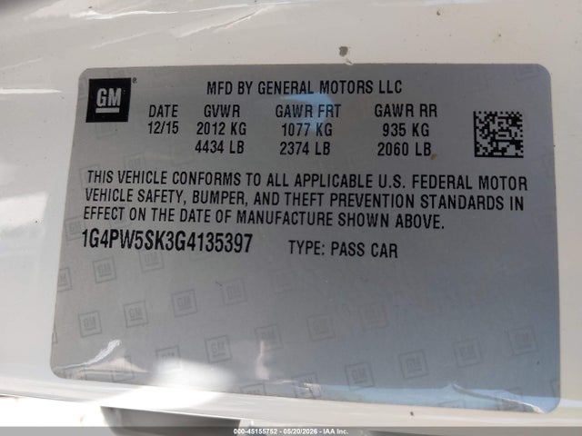 Продаж на аукціоні авто 2016 Buick Verano Sport Touring Group, vin: 1G4PW5SK3G4135397, номер лоту: 45155752