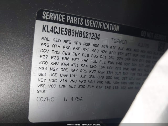 2017 Buick Encore Preferred მანქანა იყიდება აუქციონზე, vin: KL4CJESB3HB021294, აუქციონის ნომერი: 45155759