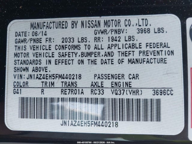Продаж на аукціоні авто 2015 Nissan 370z Touring, vin: JN1AZ4EH5FM440218, номер лоту: 45155760