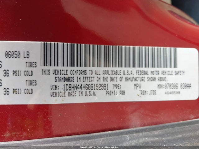 Aukcja sprzedaży 2008 Dodge Grand Caravan Se, vin: 1D8HN44H68B192991, numer aukcji: 45155773