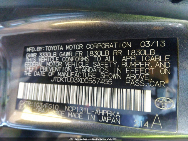 Auction sale of the 2013 Toyota Yaris Le, vin: JTDKTUD3XDD567455, lot number: 45155778