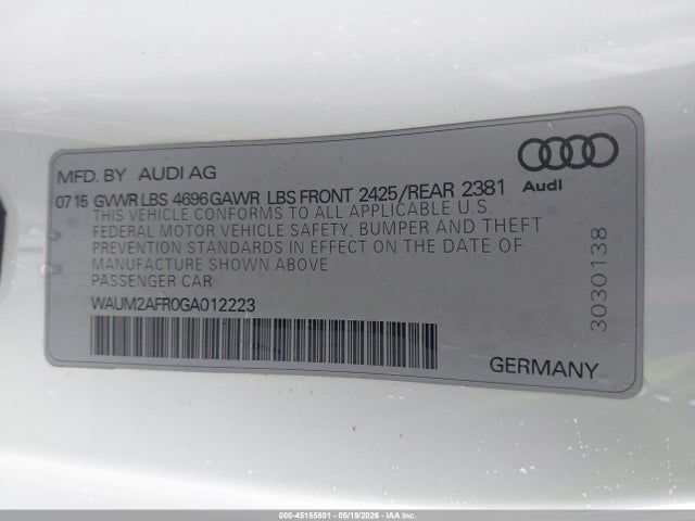 Продаж на аукціоні авто 2016 Audi A5 2.0t Premium, vin: WAUM2AFR0GA012223, номер лоту: 45155801
