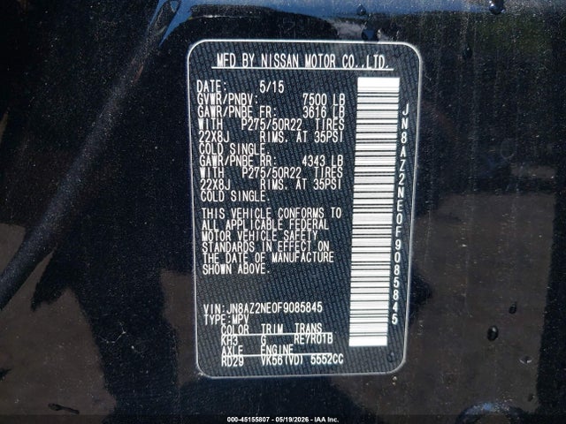 Aukcja sprzedaży 2015 Infiniti Qx80, vin: JN8AZ2NE0F9085845, numer aukcji: 45155807