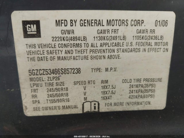 45155817 :رقم المزاد ، 5GZCZ53466S857238 vin ، 2006 Saturn Vue V6 مزاد بيع