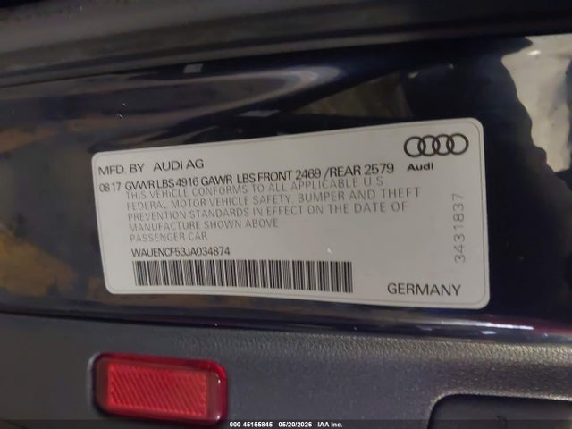 Aukcja sprzedaży 2018 Audi A5 2.0t Premium, vin: WAUENCF53JA034874, numer aukcji: 45155845