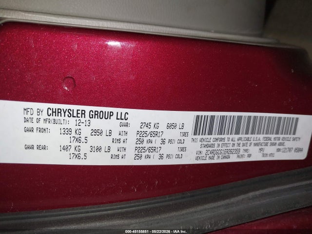 Продаж на аукціоні авто 2014 Dodge Grand Caravan Sxt, vin: 2C4RDGCG1ER262359, номер лоту: 45155851