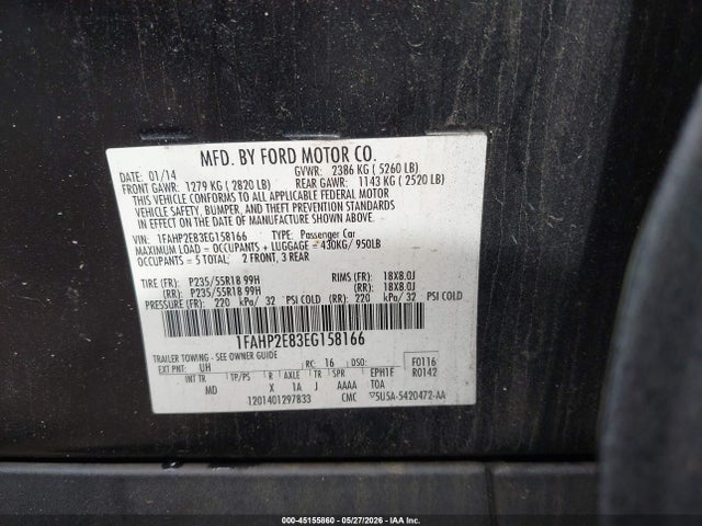 Продажа на аукционе авто 2014 Ford Taurus Sel, vin: 1FAHP2E83EG158166, номер лота: 45155860
