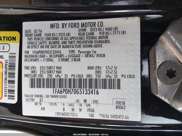 Ford FUSION SE 2016 1FA6P0H70G5133416 Image 9