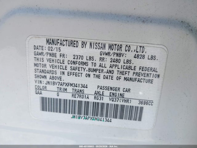 Продажа на аукционе авто 2015 Infiniti Q50, vin: JN1BV7APXFM341344, номер лота: 45155883