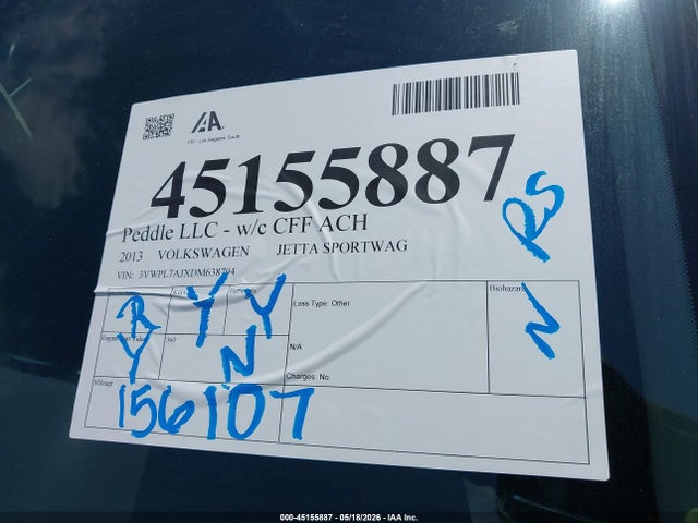Продажа на аукционе авто 2013 Volkswagen Jetta Sportwagen 2.0l Tdi, vin: 3VWPL7AJXDM638794, номер лота: 45155887