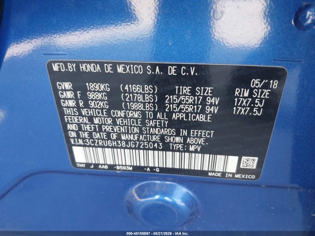 Honda HR-V LX 2018 3CZRU6H38JG725043 Image 18