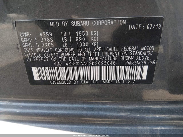 Subaru Impreza 2.0i 2019 4S3GKAA69K3625046 Image 9