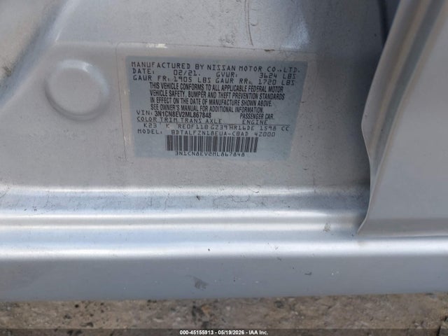 Продажа на аукционе авто 2021 Nissan Versa Sv Xtronic Cvt, vin: 3N1CN8EV2ML867848, номер лота: 45155913