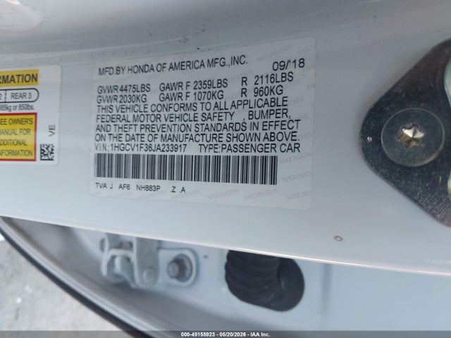 Aukcja sprzedaży 2018 Honda Accord Sport, vin: 1HGCV1F36JA233917, numer aukcji: 45155923
