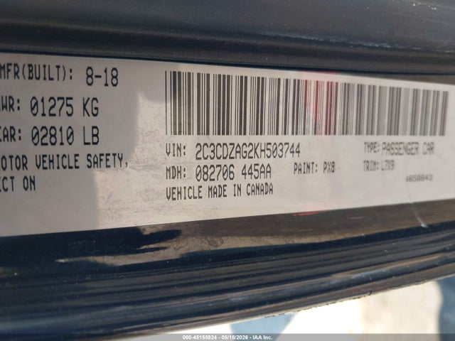 Продаж на аукціоні авто 2019 Dodge Challenger Sxt, vin: 2C3CDZAG2KH503744, номер лоту: 45155924