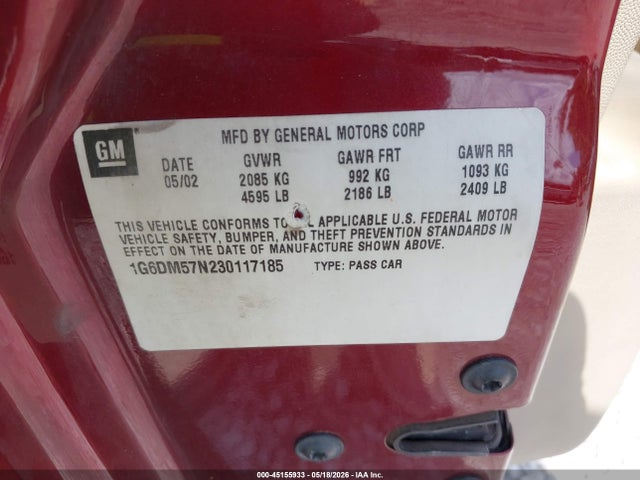 45155933 :رقم المزاد ، 1G6DM57N230117185 vin ، 2003 Cadillac Cts Standard مزاد بيع