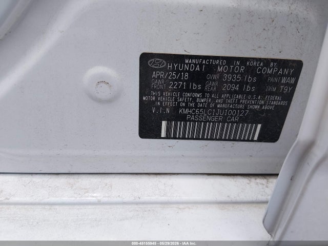 Продажа на аукционе авто 2018 Hyundai Ioniq Hybrid Blue, vin: KMHC65LC1JU100127, номер лота: 45155945