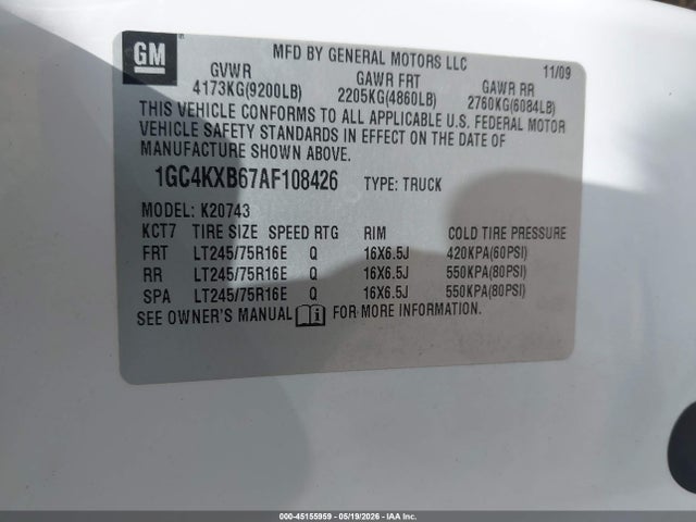 2010 Chevrolet Silverado 2500hd Lt მანქანა იყიდება აუქციონზე, vin: 1GC4KXB67AF108426, აუქციონის ნომერი: 45155959
