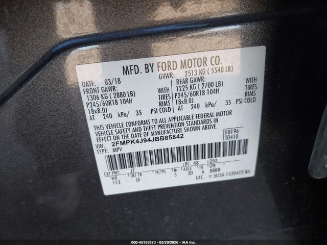 Ford EDGE SEL 2018 2FMPK4J94JBB85842 Image 9