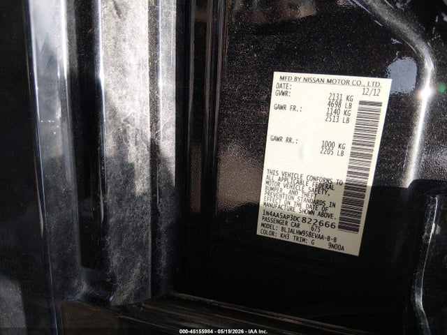 Aukcja sprzedaży 2013 Nissan Maxima 3.5 Sv, vin: 1N4AA5AP3DC822666, numer aukcji: 45155984