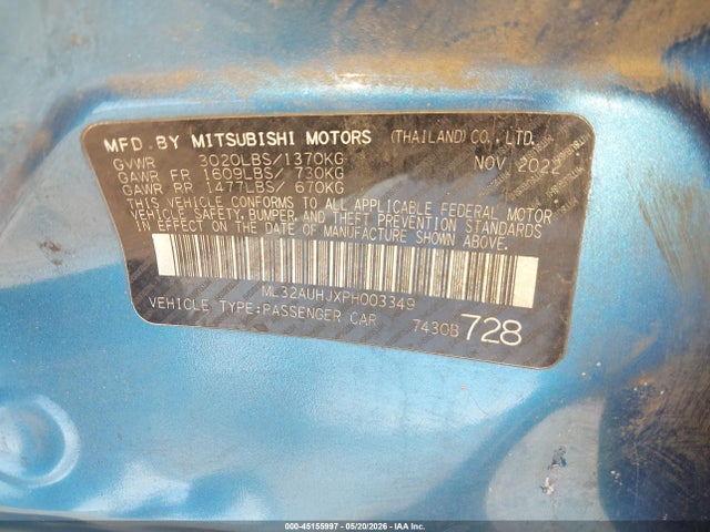 Продажа на аукционе авто 2023 Mitsubishi Mirage Es/le, vin: ML32AUHJXPH003349, номер лота: 45155997