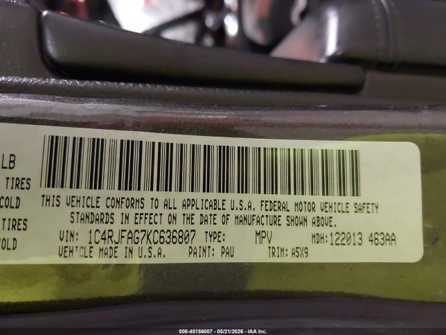 Продажа на аукционе авто 2019 Jeep Grand Cherokee Laredo E 4x4, vin: 1C4RJFAG7KC636807, номер лота: 45156007