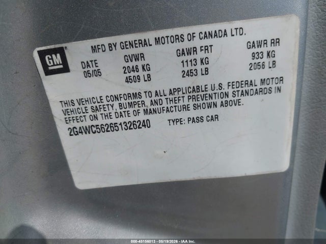 Aukcja sprzedaży 2005 Buick Lacrosse Cx, vin: 2G4WC562651326240, numer aukcji: 45156013