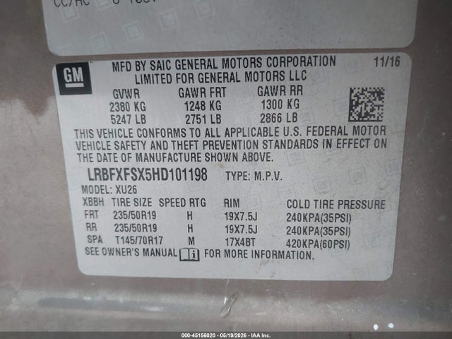 Продажа на аукционе авто 2017 Buick Envision Premium Ii, vin: LRBFXFSX5HD101198, номер лота: 45156020
