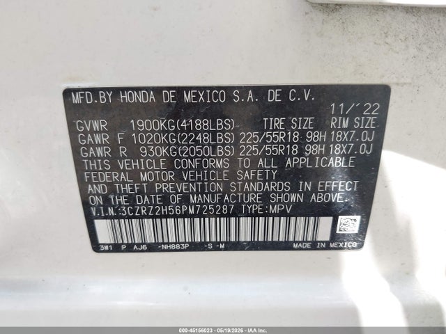Продаж на аукціоні авто 2023 Honda Hr-v Awd Sport, vin: 3CZRZ2H56PM725287, номер лоту: 45156023
