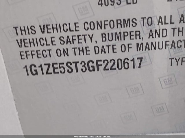 45156043 :رقم المزاد ، 1G1ZE5ST3GF220617 vin ، 2016 Chevrolet Malibu 1lt مزاد بيع