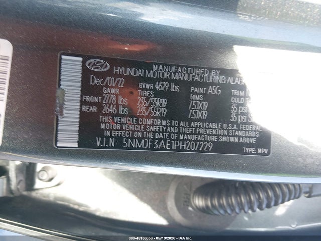 45156053 :رقم المزاد ، 5NMJF3AE1PH207229 vin ، 2023 Hyundai Tucson Sel مزاد بيع
