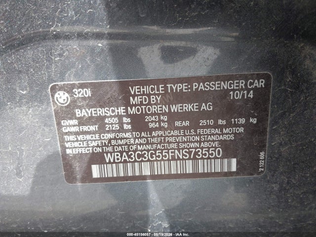 Aukcja sprzedaży 2015 Bmw 320i Xdrive, vin: WBA3C3G55FNS73550, numer aukcji: 45156057