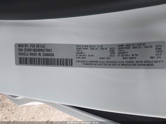 Aukcja sprzedaży 2025 Chrysler Pacifica Select, vin: 2C4RC1BG4SR577041, numer aukcji: 45156074