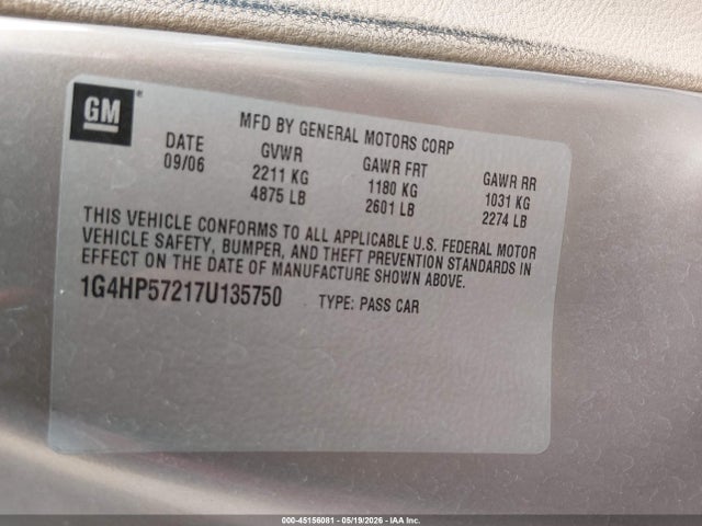 Aukcja sprzedaży 2007 Buick Lucerne Cx, vin: 1G4HP57217U135750, numer aukcji: 45156081