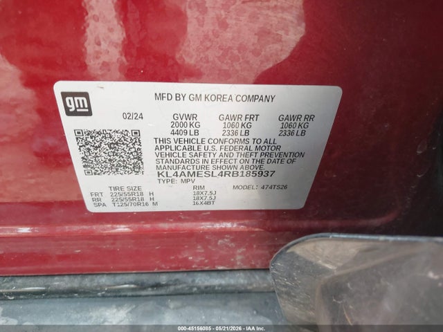 45156085 :رقم المزاد ، KL4AMESL4RB185937 vin ، 2024 Buick Encore Gx Sport Touring Awd مزاد بيع