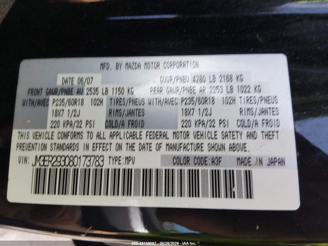 Aukcja sprzedaży 2008 Mazda Cx-7 Sport, vin: JM3ER293080173783, numer aukcji: 45156087