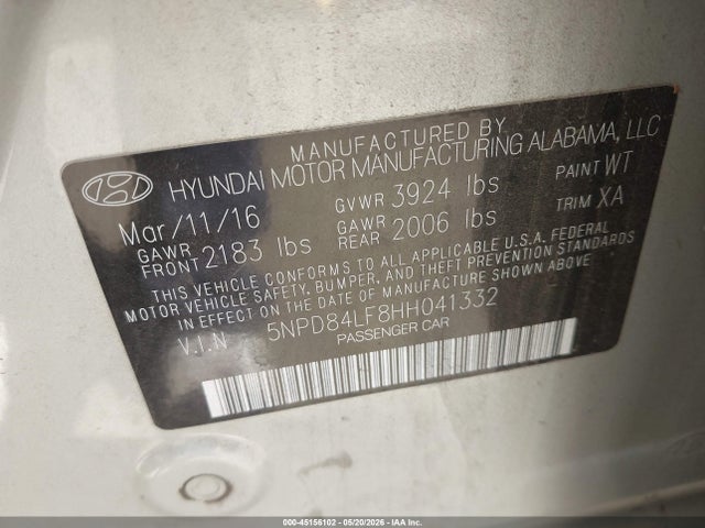 Продажа на аукционе авто 2017 Hyundai Elantra Se/value/limited, vin: 5NPD84LF8HH041332, номер лота: 45156102