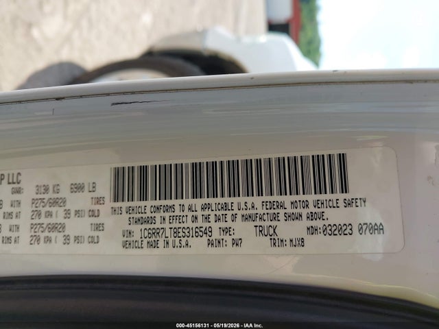 45156131 :رقم المزاد ، 1C6RR7LT8ES316549 vin ، 2014 Ram 1500 Big Horn مزاد بيع