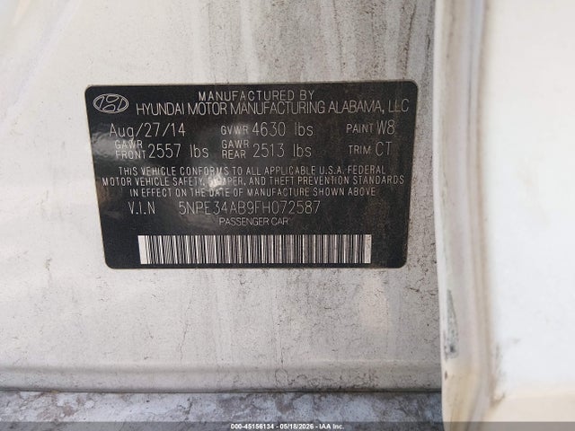 Продажа на аукционе авто 2015 Hyundai Sonata Sport 2.0t, vin: 5NPE34AB9FH072587, номер лота: 45156134