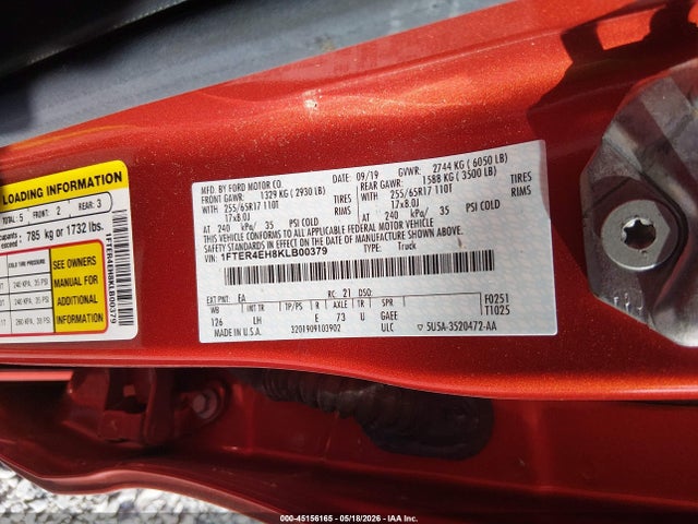 Aukcja sprzedaży 2019 Ford Ranger Xlt, vin: 1FTER4EH8KLB00379, numer aukcji: 45156165