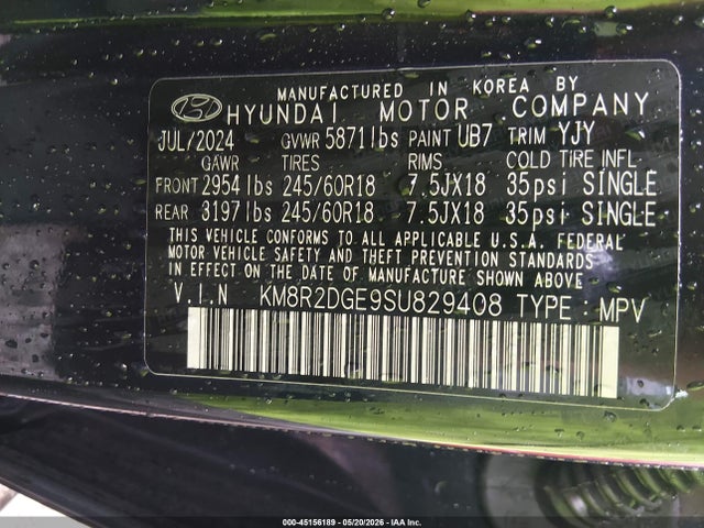 Aukcja sprzedaży 2025 Hyundai Palisade Sel, vin: KM8R2DGE9SU829408, numer aukcji: 45156189