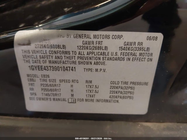 Продаж на аукціоні авто 2009 Cadillac Srx V6, vin: 1GYEE437390104741, номер лоту: 45156201